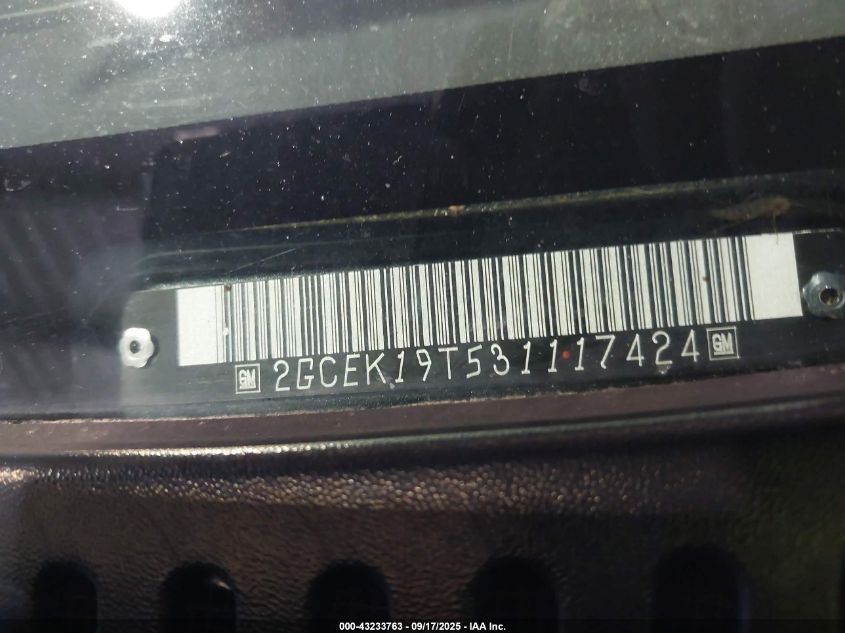 2003 Chevrolet Silverado 1500 Ls VIN: 2GCEK19T531117424 Lot: 43233763