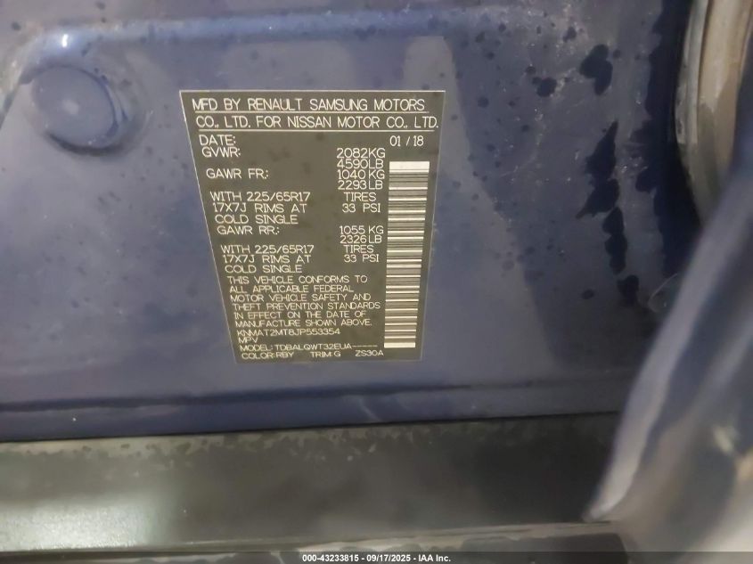 2018 Nissan Rogue Sv VIN: KNMAT2MT8JP553354 Lot: 43233815