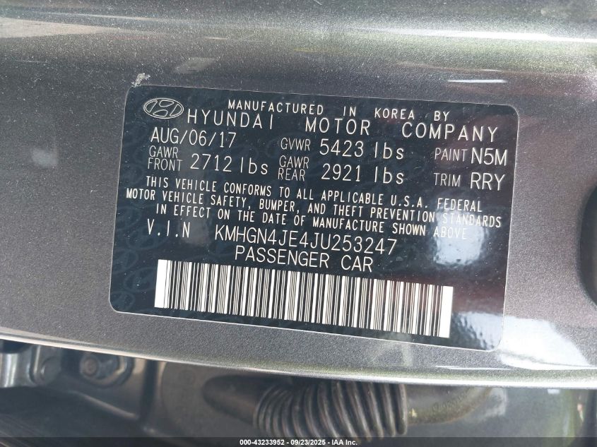 2018 Genesis G80 3.8 VIN: KMHGN4JE4JU253247 Lot: 43233952