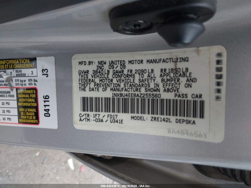 2010 Toyota Corolla S VIN: 1NXBU4EE8AZ255560 Lot: 43233975