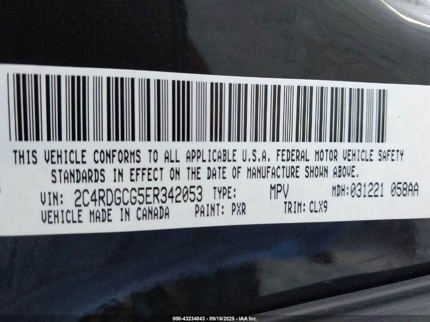 2014 Dodge Grand Caravan Sxt 30Th Anniversary VIN: 2C4RDGCG5ER342053 Lot: 43234043