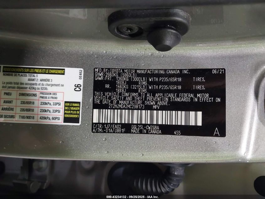 2021 Lexus Rx 350 VIN: 2T2HZMDA2MC298173 Lot: 43234132