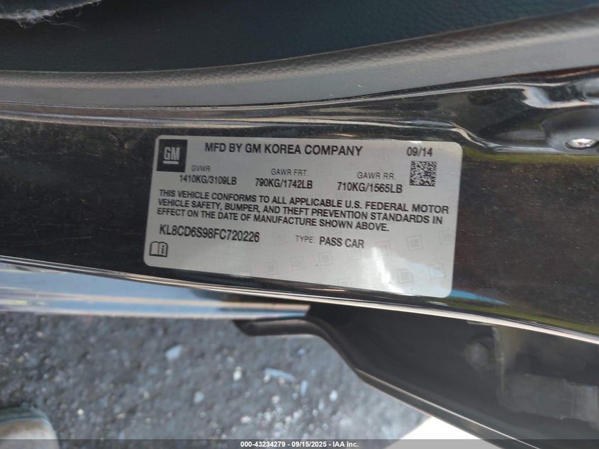 2015 CHEVROLET SPARK 1LT CVT - KL8CD6S98FC720226