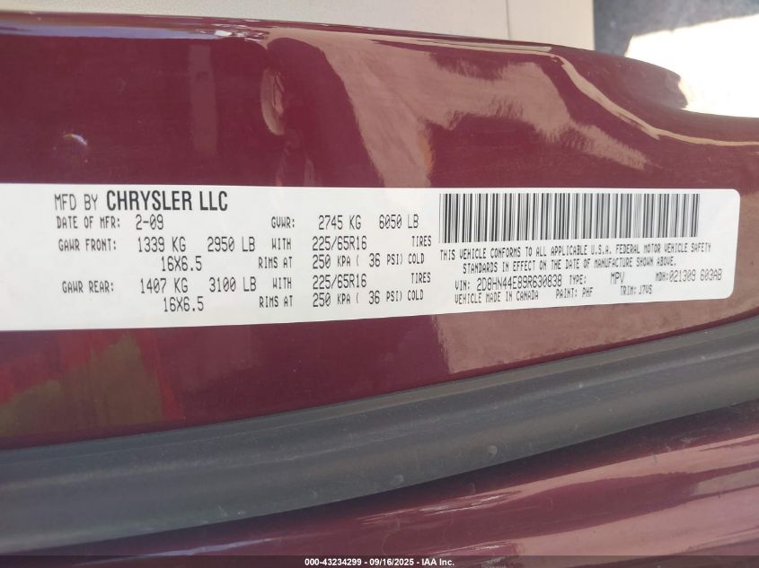 2009 Dodge Grand Caravan Se VIN: 2D8HN44E89R630838 Lot: 43234299