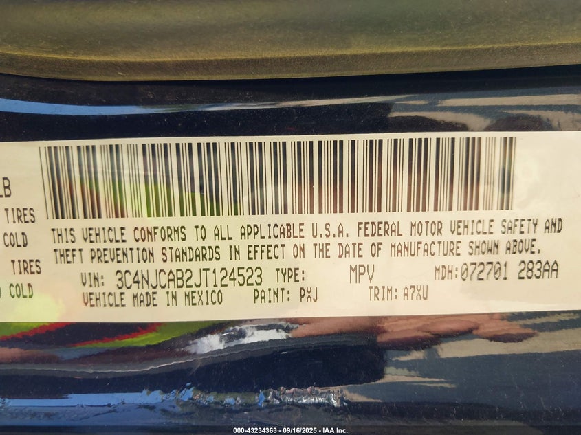 2018 Jeep Compass Sport Fwd VIN: 3C4NJCAB2JT124523 Lot: 43234363