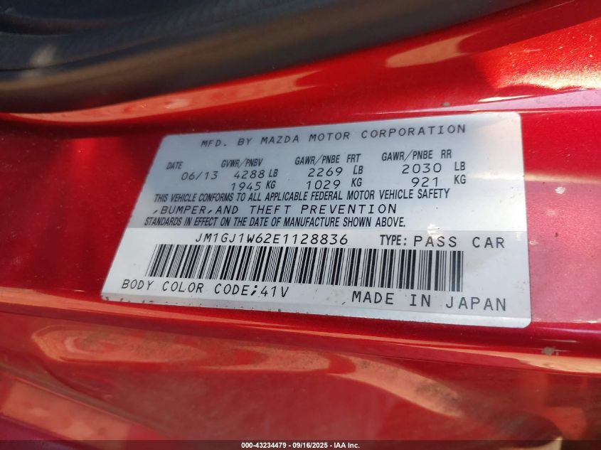 2014 Mazda Mazda6 I Grand Touring VIN: JM1GJ1W62E1128836 Lot: 43234479