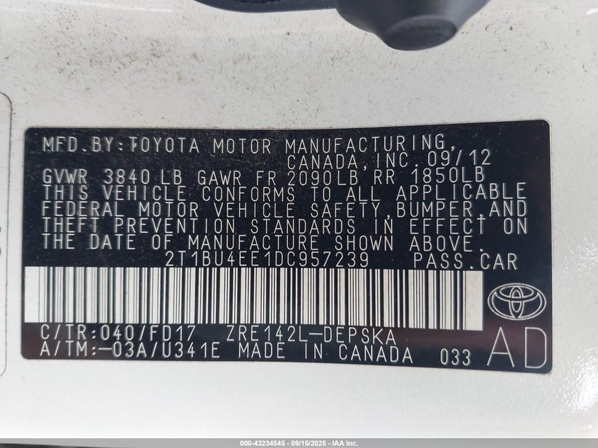 2013 TOYOTA COROLLA S - 2T1BU4EE1DC957239