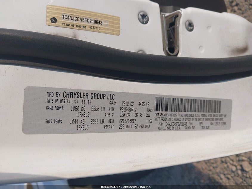 2015 JEEP COMPASS HIGH ALTITUDE EDITION - 1C4NJCEA5FD210648