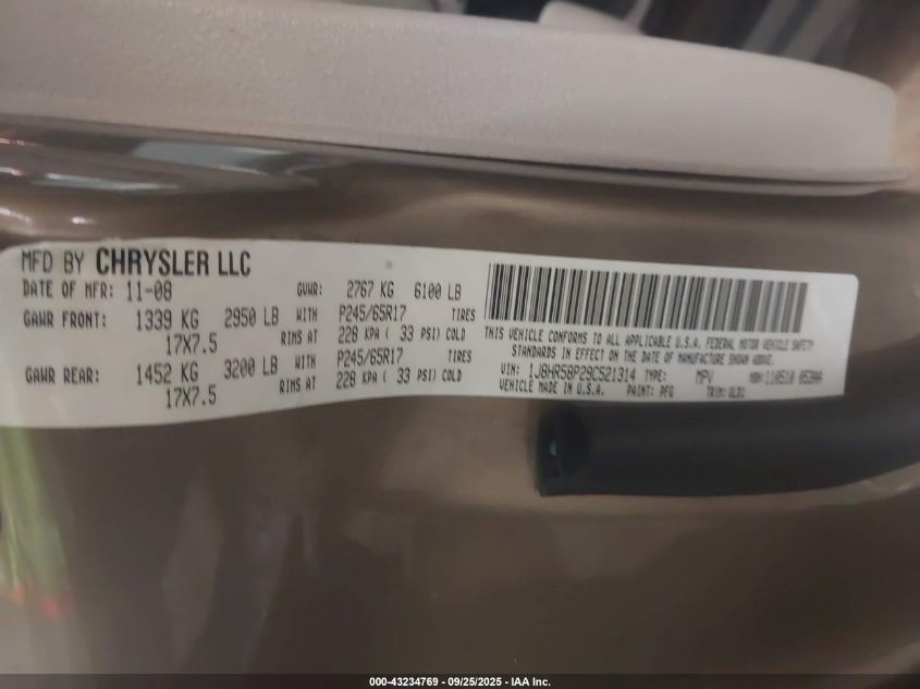 2009 Jeep Grand Cherokee Limited VIN: 1J8HR58P29C521314 Lot: 43234769