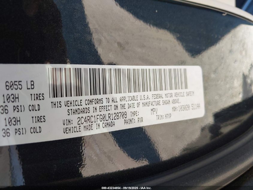 2020 Chrysler Pacifica Touring VIN: 2C4RC1FG0LR128709 Lot: 43234854