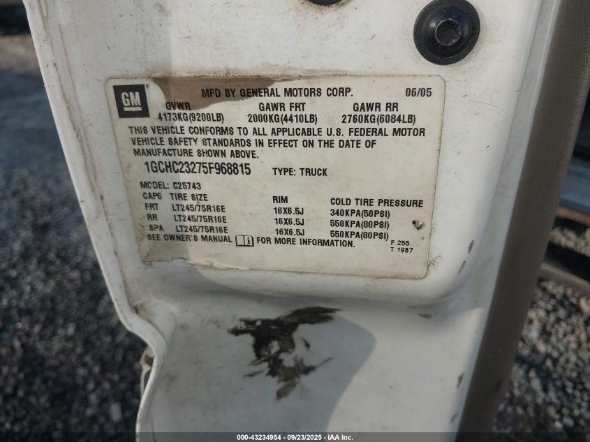 2005 Chevrolet Silverado 2500Hd Lt VIN: 1GCHC23275F968815 Lot: 43234954