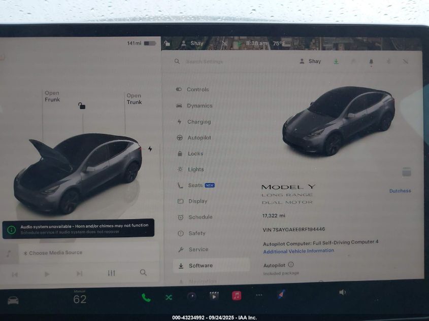 2024 Tesla Model Y Long Range Dual Motor All-Wheel Drive VIN: 7SAYGAEE6RF194446 Lot: 43234992