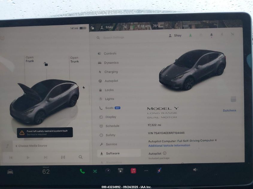 2024 Tesla Model Y Long Range Dual Motor All-Wheel Drive VIN: 7SAYGAEE6RF194446 Lot: 43234992