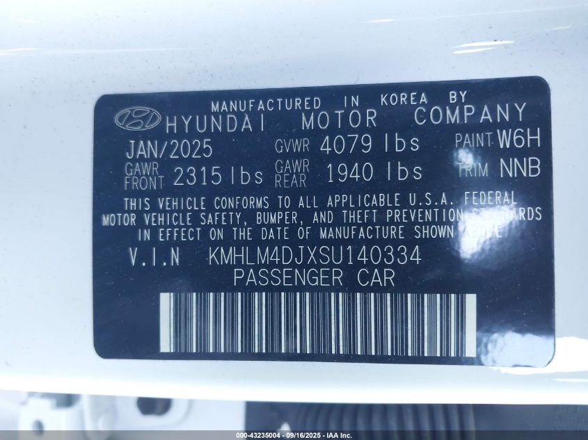 2025 Hyundai Elantra Hybrid Blue VIN: KMHLM4DJXSU140334 Lot: 43235004