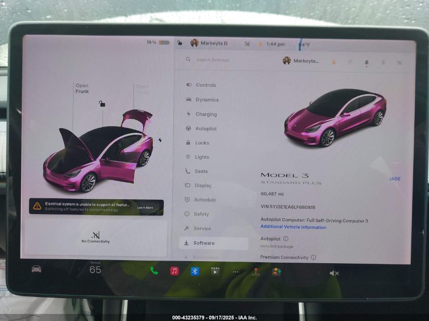 2020 Tesla Model 3 Standard Range Plus Rear-Wheel Drive/Standard Range Rear-Wheel Drive VIN: 5YJ3E1EA6LF660815 Lot: 43235379