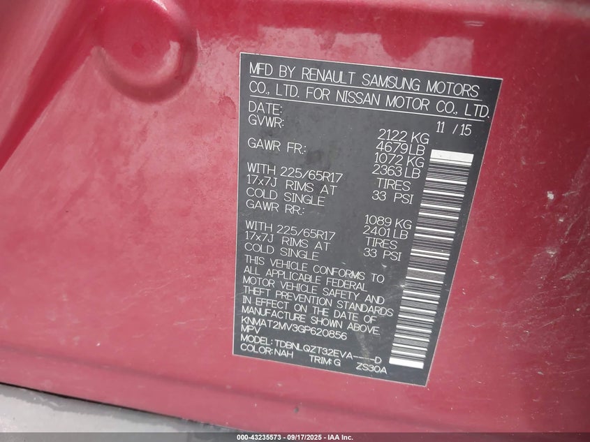 2016 NISSAN ROGUE SV - KNMAT2MV3GP620856