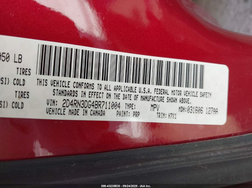 2011 Dodge Grand Caravan Mainstreet VIN: 2D4RN3DG4BR711004 Lot: 43235630