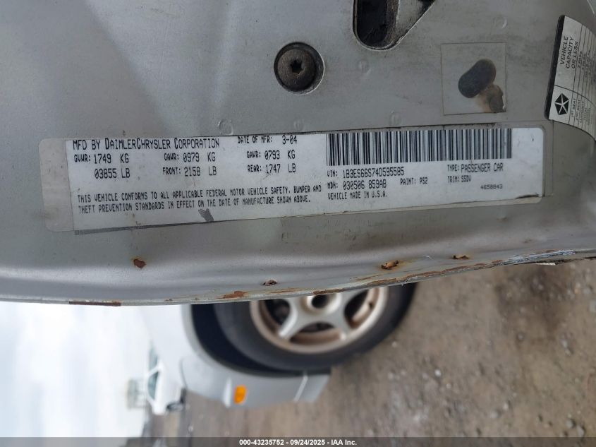 2004 Dodge Srt4 VIN: 1B3ES66S74D595585 Lot: 43235752