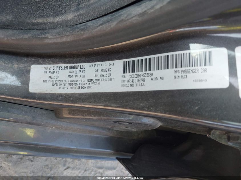 2015 Chrysler 200 S VIN: 1C3CCCBBXFN559690 Lot: 43235773