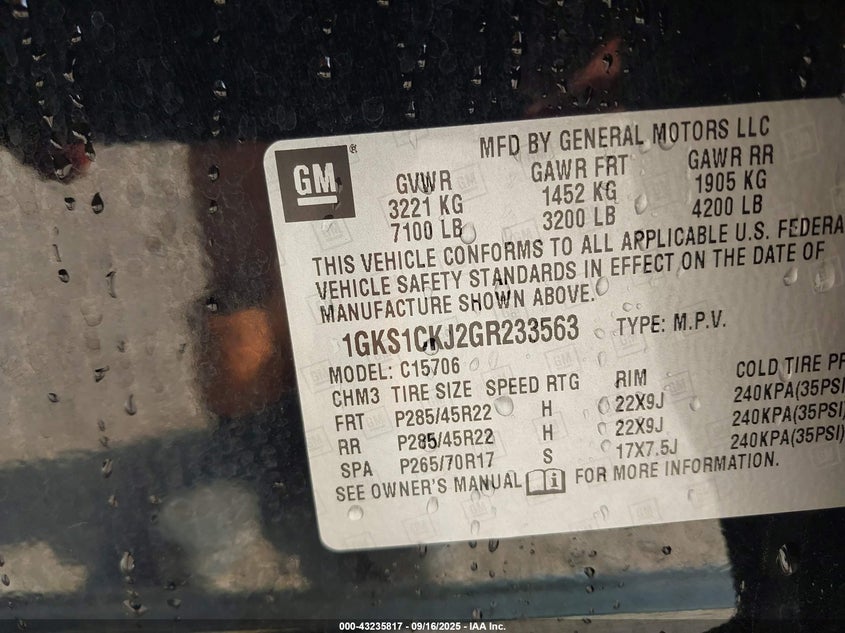 2016 GMC YUKON DENALI 1GKS1CKJ2GR233563