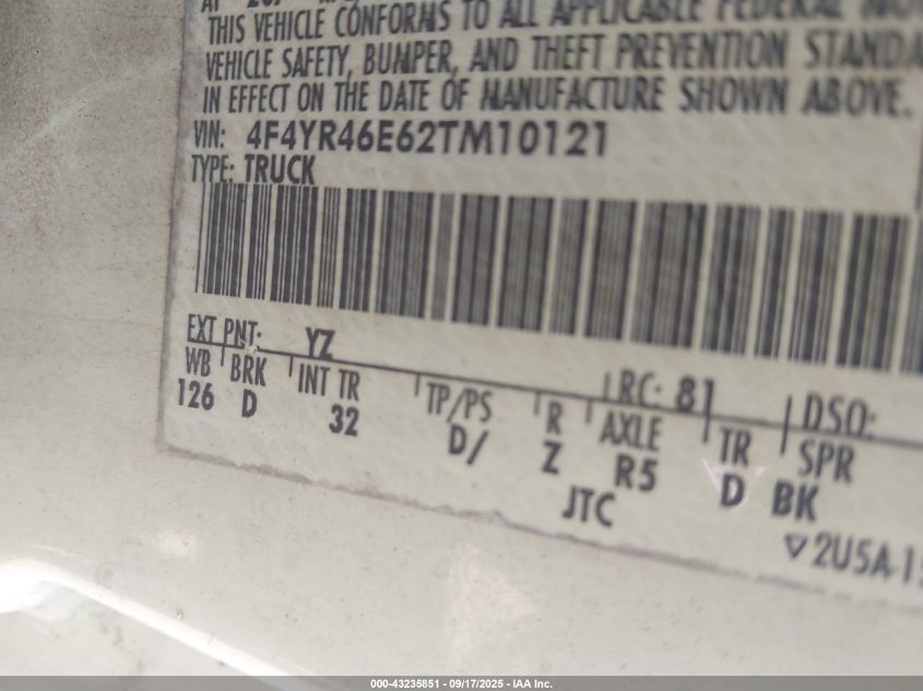 2002 Mazda B4000 Ds VIN: 4F4YR46E62TM10121 Lot: 43235851