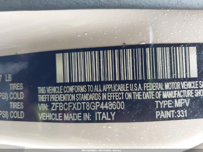 2016 Fiat 500X Lounge VIN: ZFBCFXDT8GP448600 Lot: 43235853