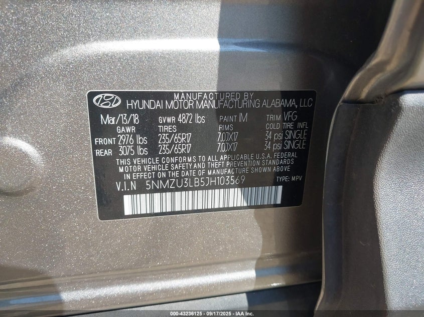 2018 Hyundai Santa Fe Sport 2.4L VIN: 5NMZU3LB5JH103569 Lot: 43236125