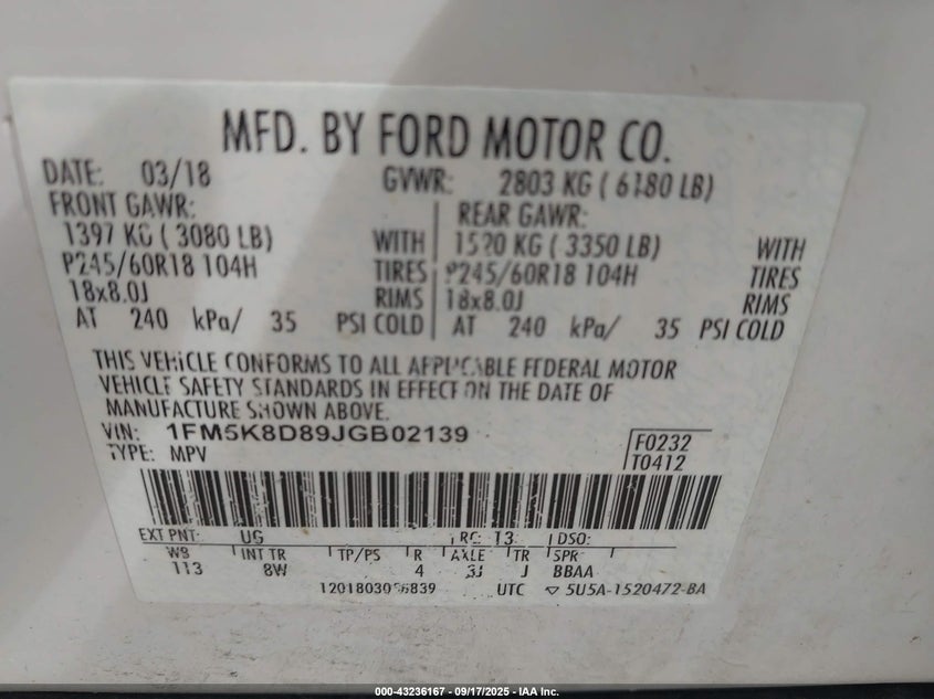 2018 FORD EXPLORER XLT - 1FM5K8D89JGB02139