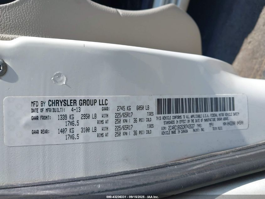 2013 Chrysler Town & Country Touring VIN: 2C4RC1BG5DR743537 Lot: 43236331