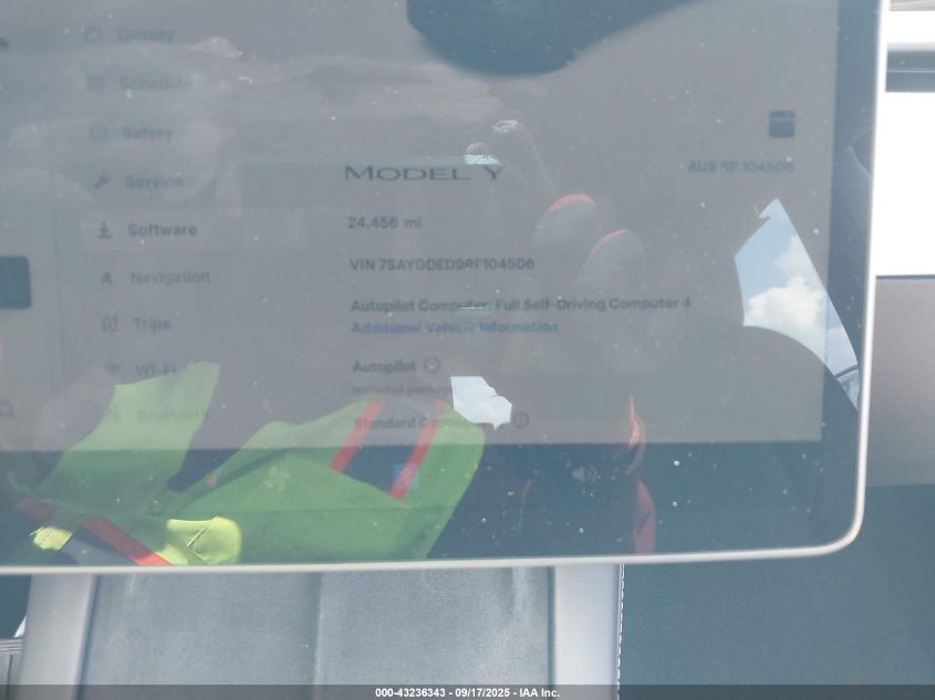 2024 Tesla Model Y Long Range Dual Motor All-Wheel Drive/Rwd VIN: 7SAYGDED9RF104506 Lot: 43236343
