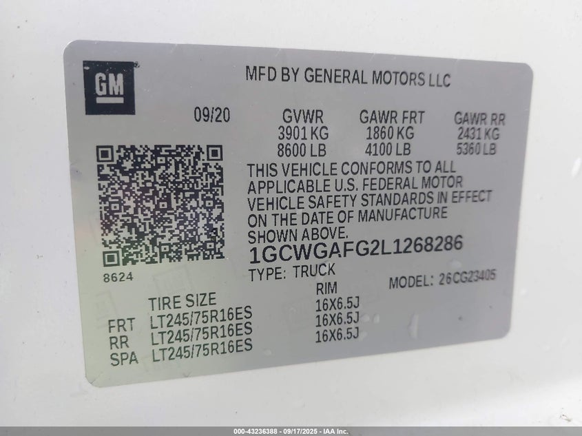 1GCWGAFG2L1268286 2020 CHEVROLET EXPRESS photo no. 9