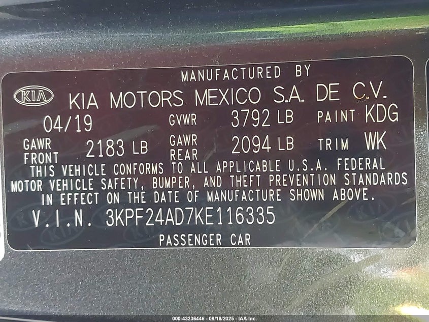 2019 KIA FORTE LXS - 3KPF24AD7KE116335