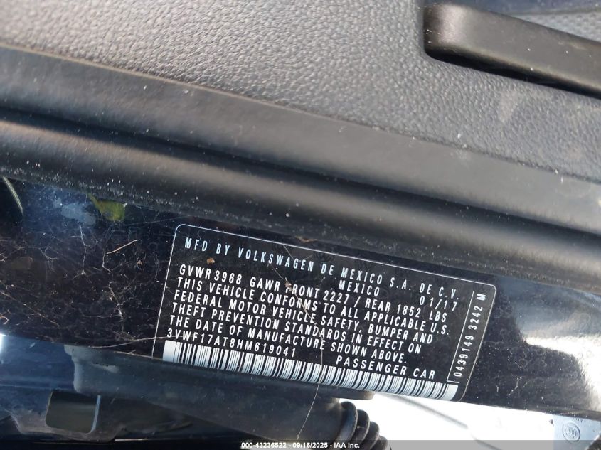 2017 Volkswagen Beetle #Pinkbeetle/1.8T Classic/1.8T S VIN: 3VWF17AT8HM619041 Lot: 43236522