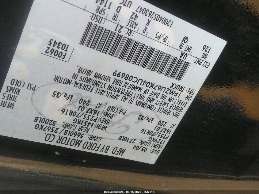 2004 Ford Explorer Sport Trac Adrenalin/Xls/Xlt VIN: 1FMZU67K04UC08699 Lot: 43236626