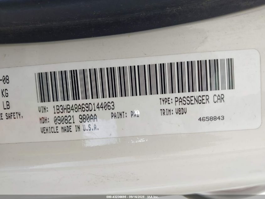 2009 Dodge Caliber Sxt VIN: 1B3HB48A69D144063 Lot: 43236695