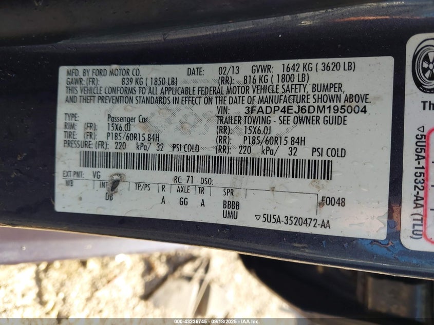 2013 FORD FIESTA SE - 3FADP4EJ6DM195004