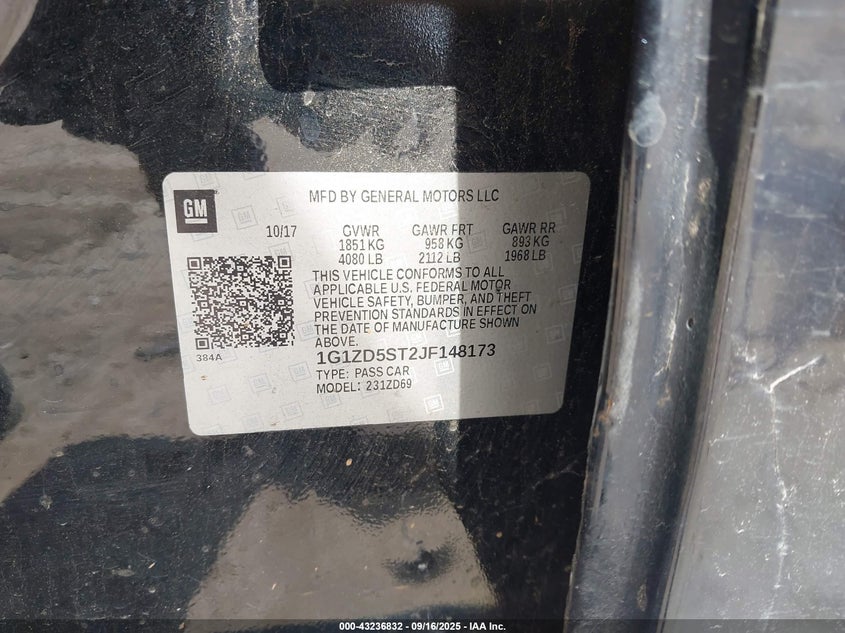 2018 Chevrolet Malibu Lt VIN: 1G1ZD5ST2JF148173 Lot: 43236832