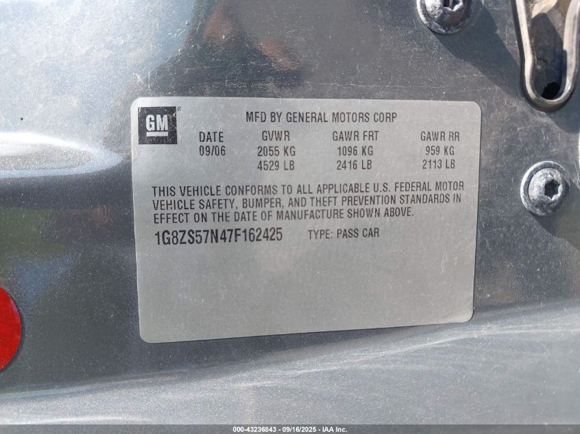 2007 Saturn Aura Xe VIN: 1G8ZS57N47F162425 Lot: 43236843