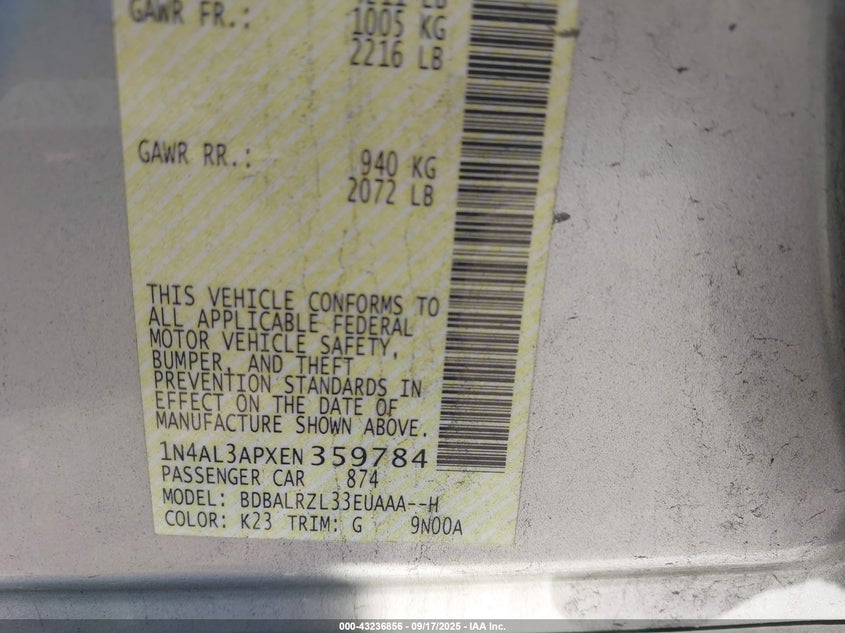 2014 NISSAN ALTIMA 2.5 S - 1N4AL3APXEN359784