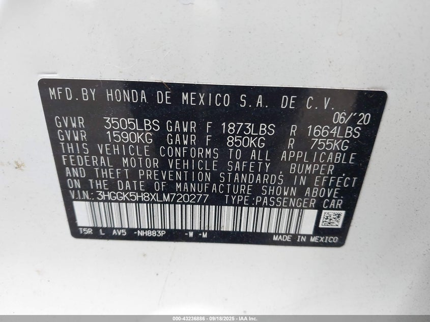 2020 HONDA FIT EX - 3HGGK5H8XLM720277