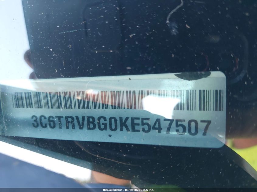 2019 Ram Promaster 1500 High Roof 136 Wb VIN: 3C6TRVBG0KE547507 Lot: 43236931