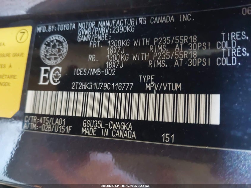 2009 Lexus Rx 350 VIN: 2T2HK31U79C116777 Lot: 43237141