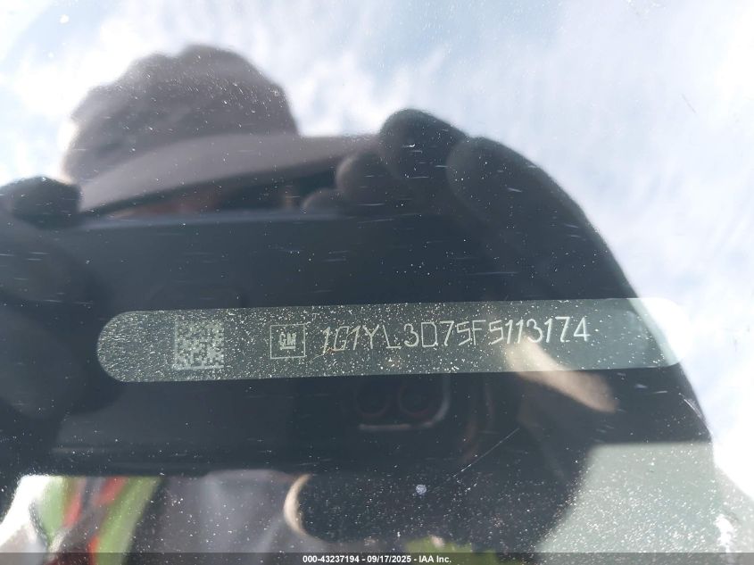 2015 Chevrolet Corvette Stingray Z51 VIN: 1G1YL3D75F5113174 Lot: 43237194