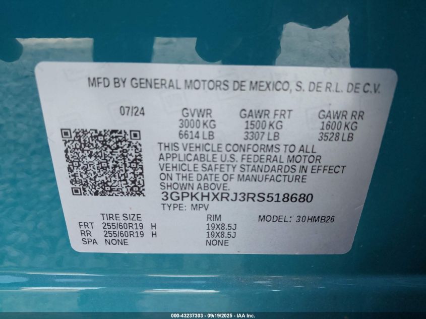 2024 Honda Prologue Touring VIN: 3GPKHXRJ3RS518680 Lot: 43237303