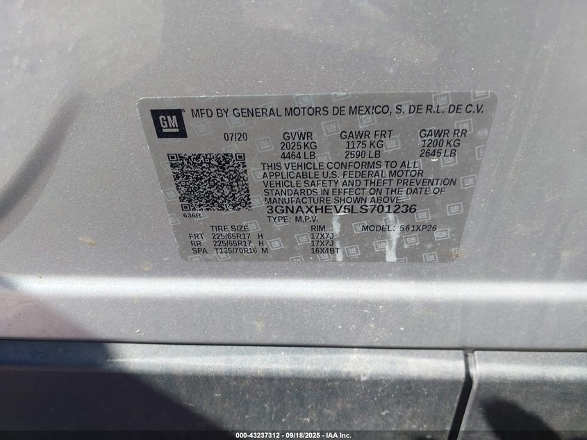 2020 CHEVROLET EQUINOX FWD LS - 3GNAXHEV5LS701236