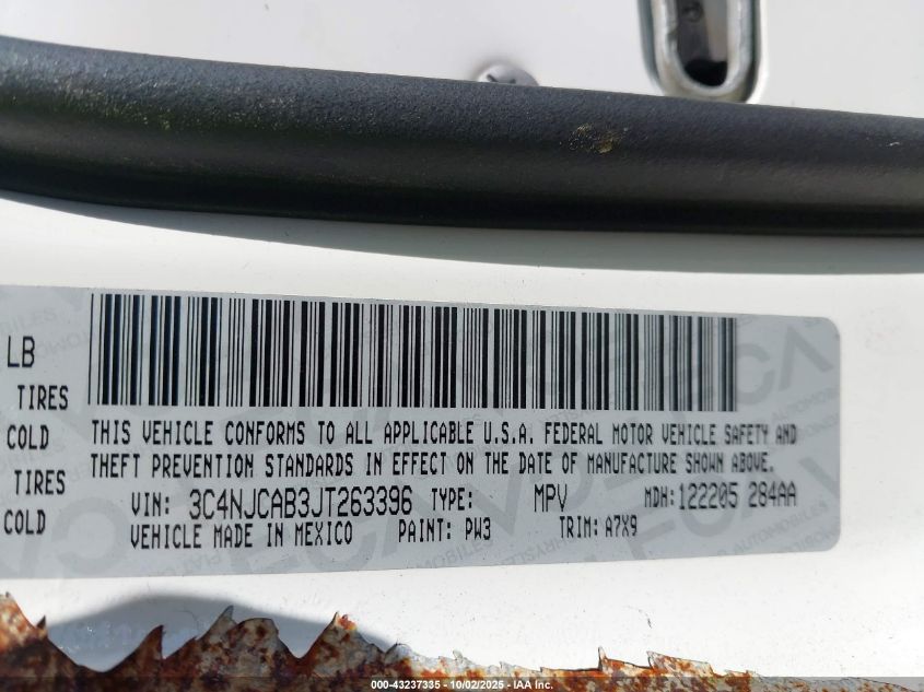 2018 Jeep Compass Sport Fwd VIN: 3C4NJCAB3JT263396 Lot: 43237335