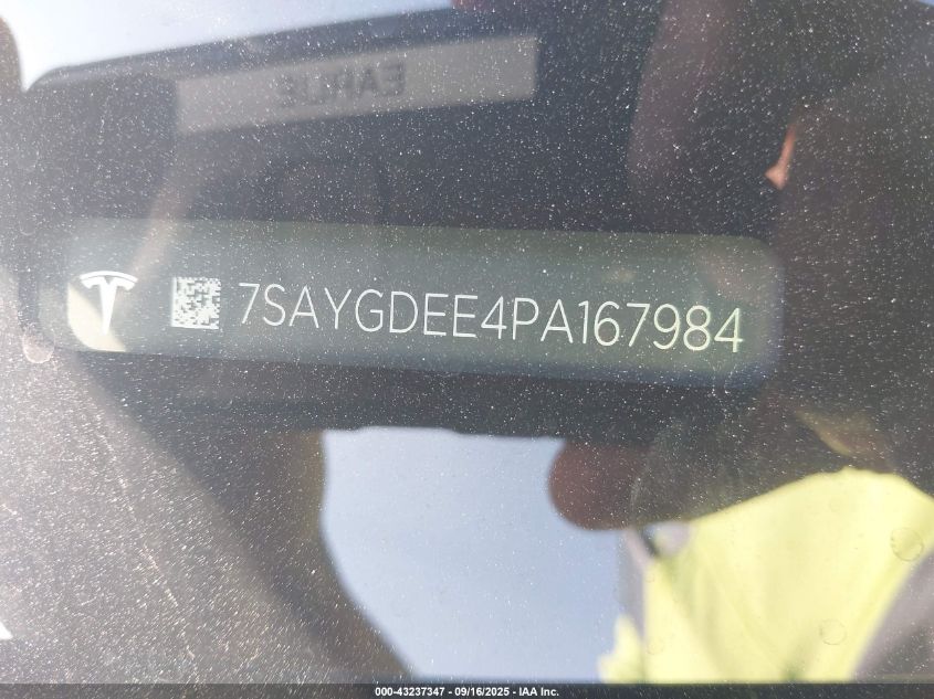 2023 Tesla Model Y Awd/Long Range Dual Motor All-Wheel Drive VIN: 7SAYGDEE4PA167984 Lot: 43237347