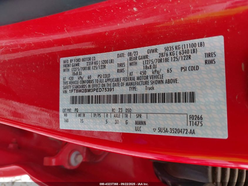 2023 Ford F-250 Xl VIN: 1FT8W2BM3PED75391 Lot: 43237368