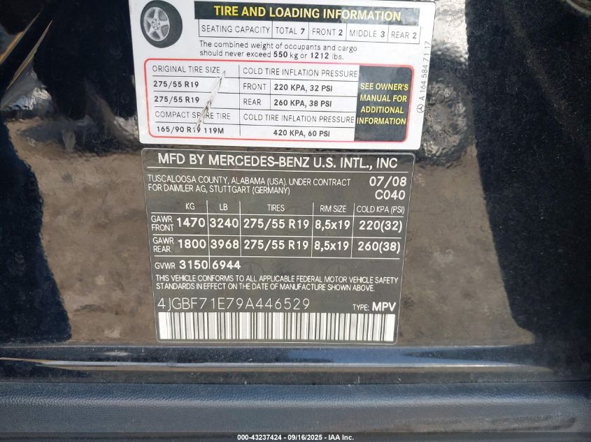 2009 Mercedes-Benz Gl 450 4Matic VIN: 4JGBF71E79A446529 Lot: 43237424