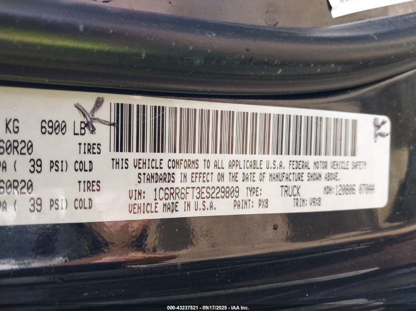 2014 Ram 1500 Express VIN: 1C6RR6FT3ES229809 Lot: 43237521